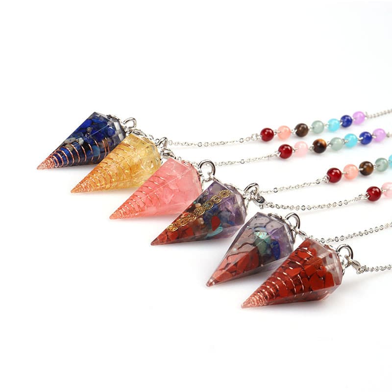 30mm Hexagonal Crystal Resin Pendant - Natural Gravel Cone Chakra Beads With Adjustable Cotton Cord For Yoga, Meditation & Energy Healing