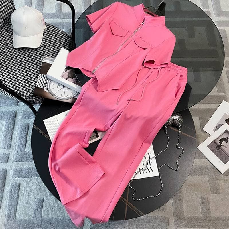 Women's new summer style, fashionable and stylish, goods, short-sleeved wide-leg pants, two-piece suit