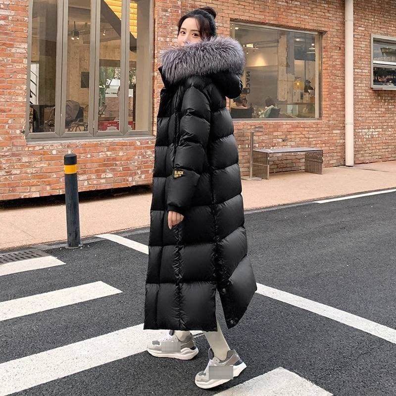 Women's Clothing Luxury Fox Fur-Trimmed Down Coat – Knee-Length Black Goose Feather Jacket For Women (S-XXL)