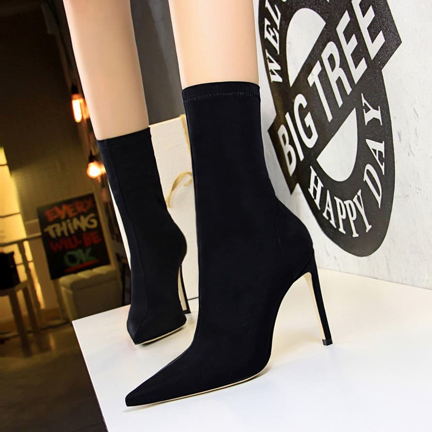 Women's Shoes European and American simple women's boots stiletto super high heel sexy nightclub pedicure slim pointy Lycra elastic boots