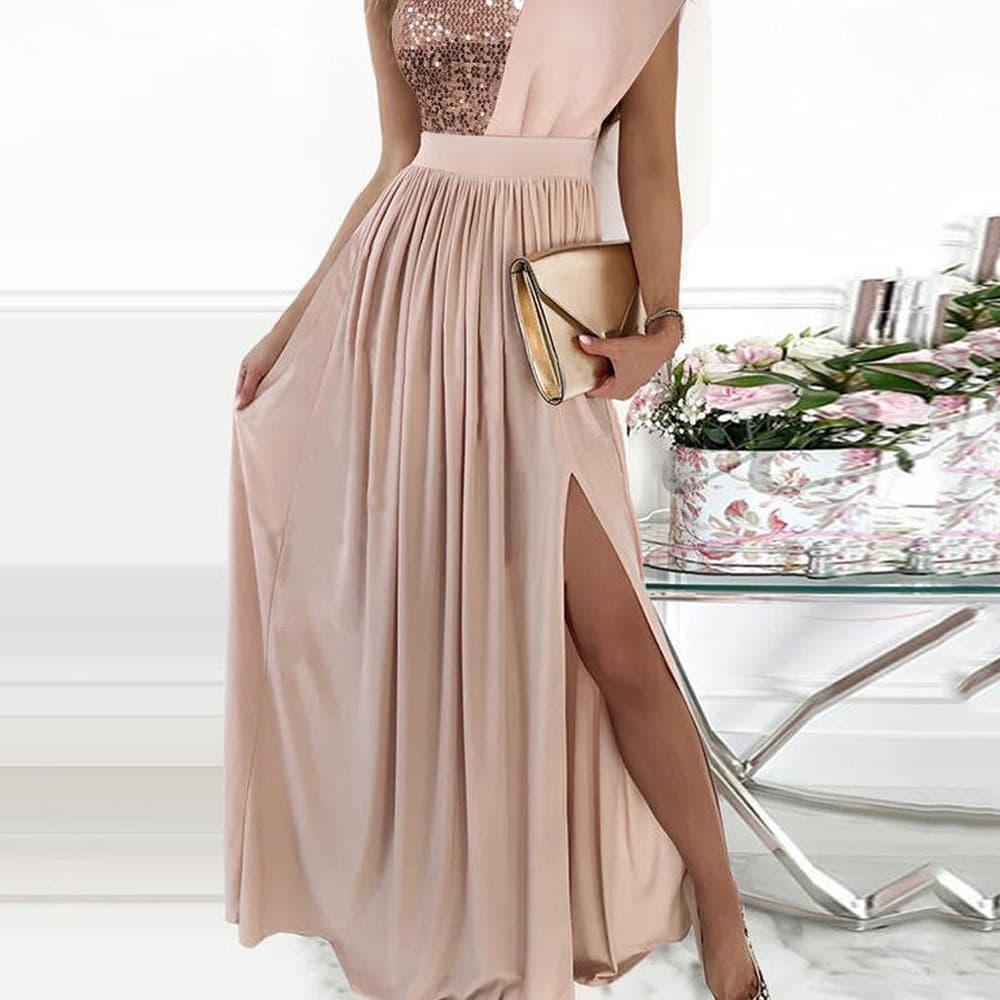 Women's Clothing summer new women's fashion temperament dress splicing sequin sleeveless dress
