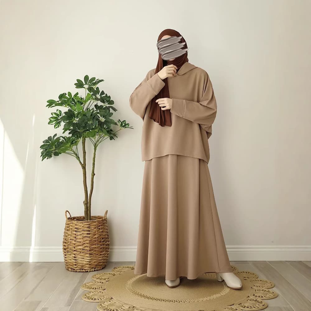 Women's Clothing Muslim Women's Clothing Solid Color Knitted Loose Hooded Top Suit
