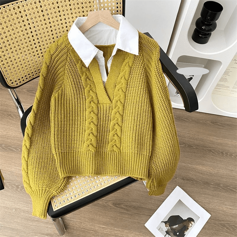 Women's Clothing Shirt Sweater Women Autumn And Winter New Design Niche Lapel Loose Outer Wear Knitted Sweater Top
