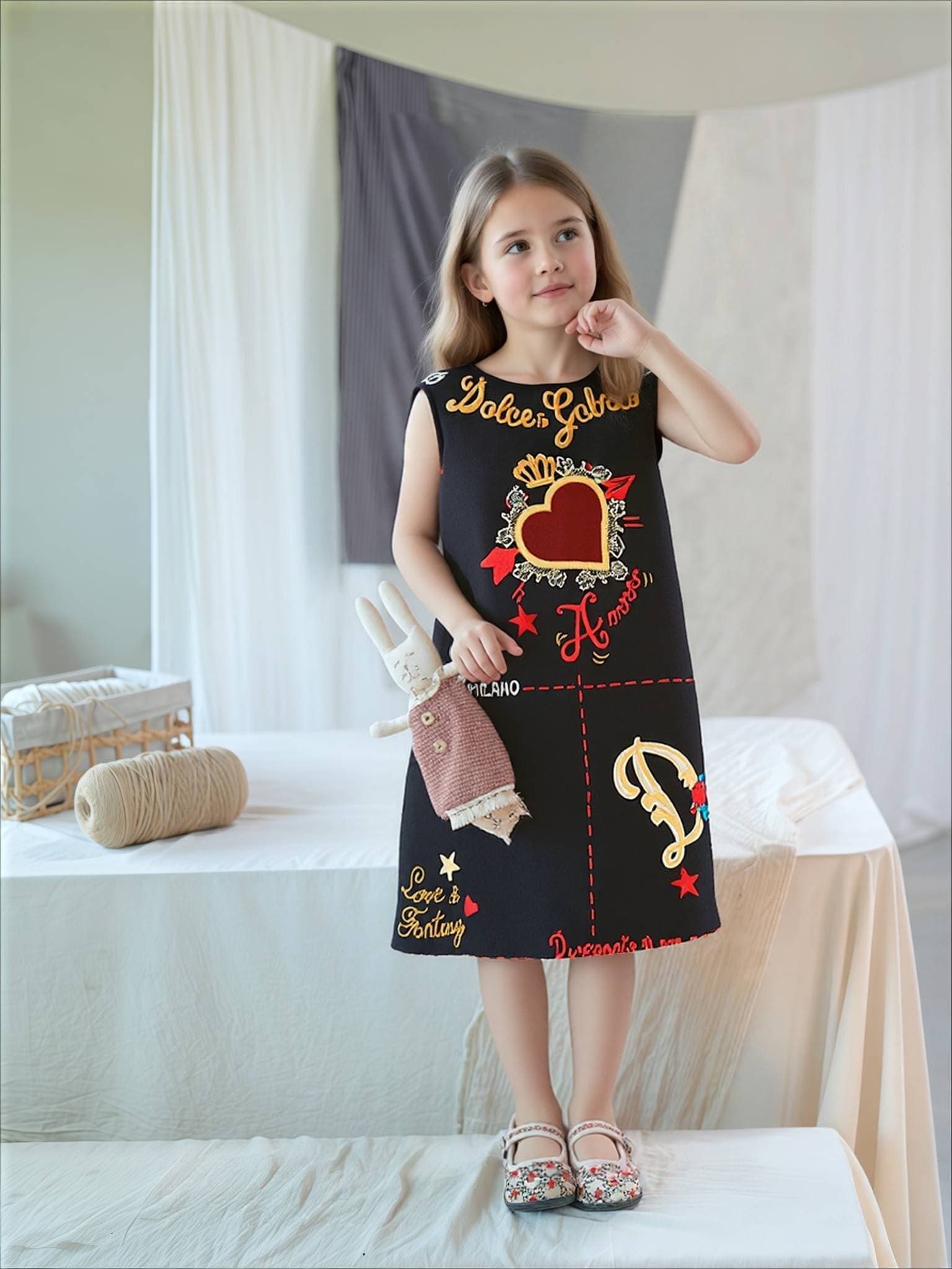Girls Clothing Children's Dress, Girls' Love Dress, Sleeveless Vest Dress, Children's Clothing