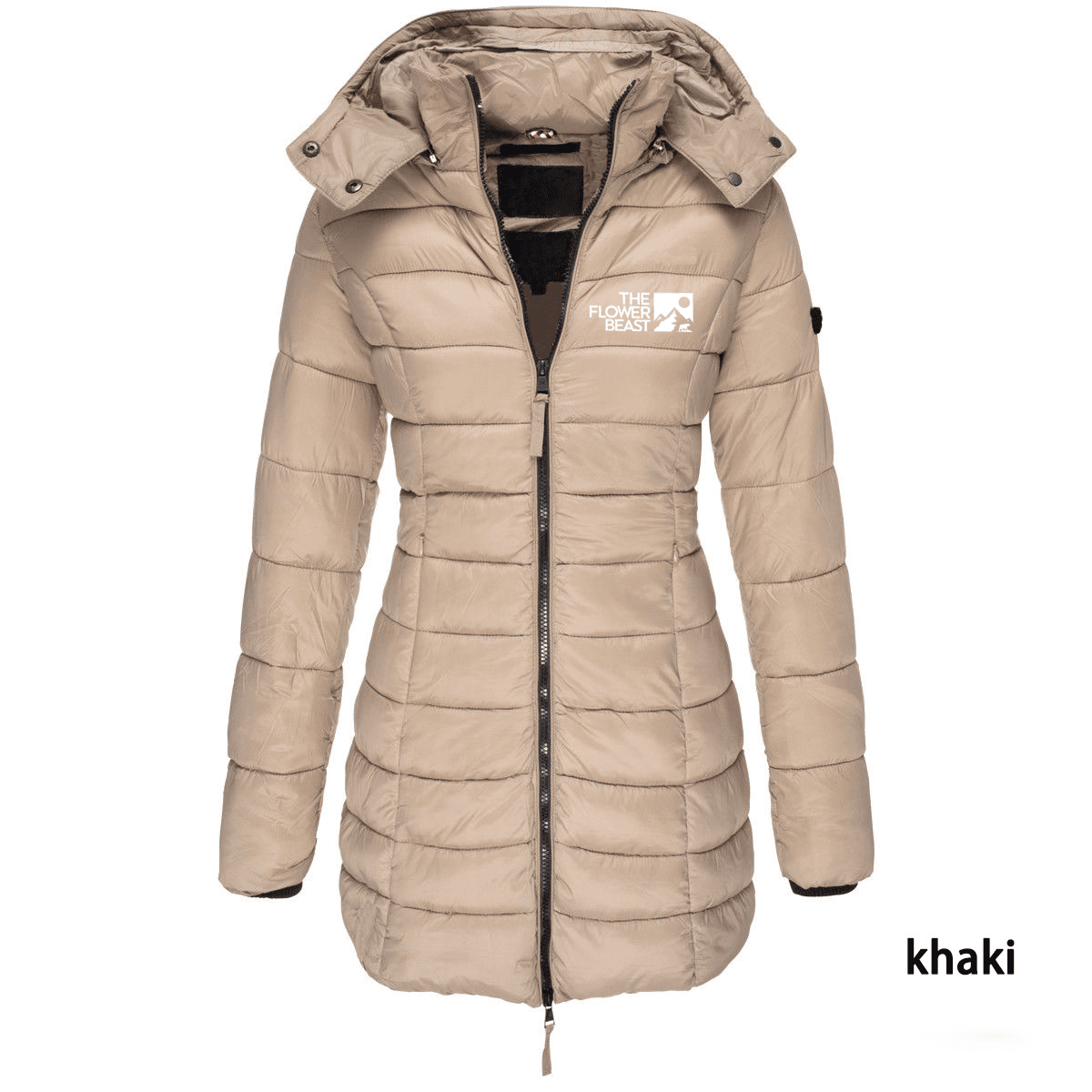 Veste d'hiver matelassée en coton pour femme, taille européenne, coupe ajustée, chaude, couleur unie, capuche, longueur mi-longue, imprimée - 2