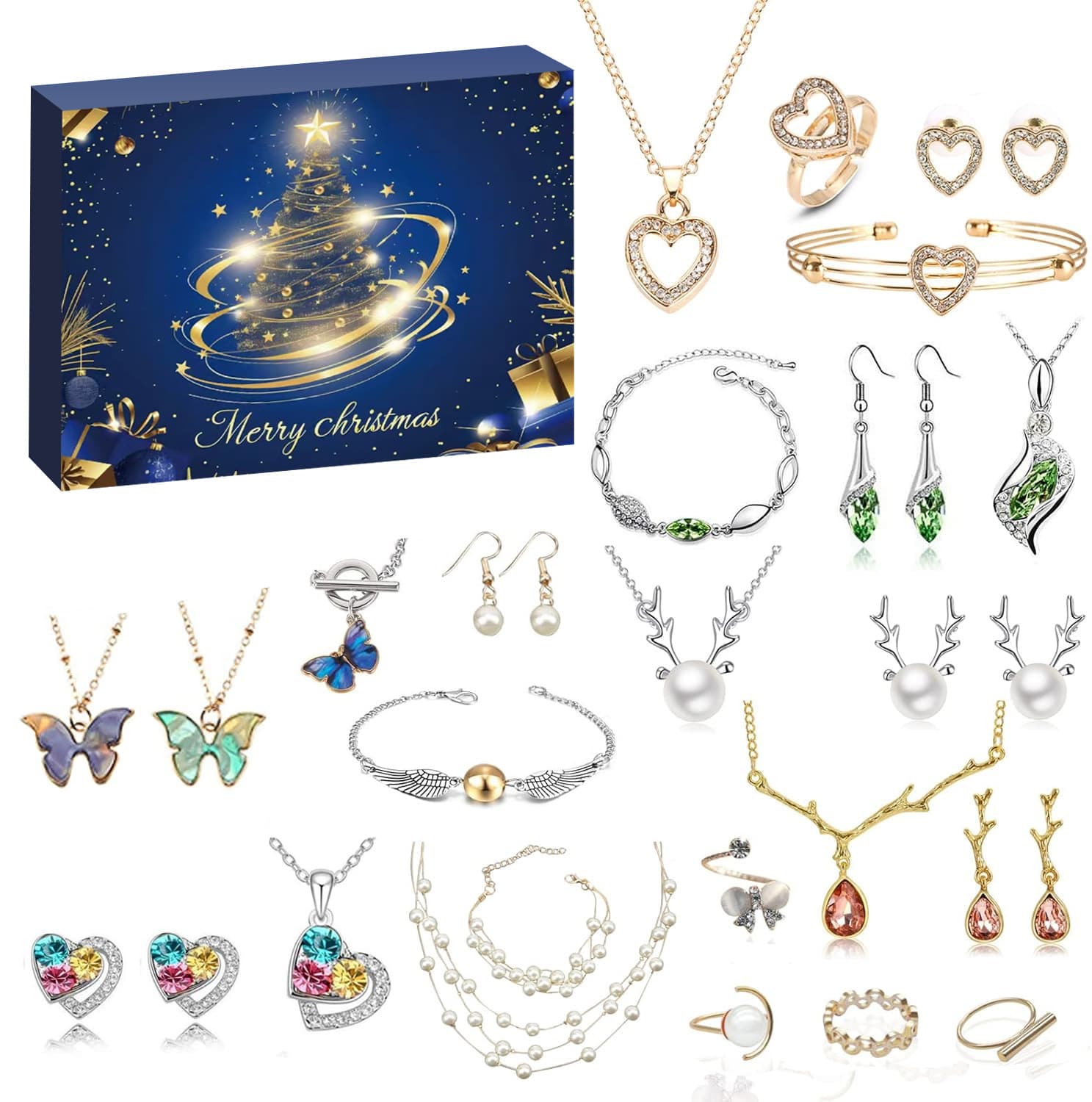 Christmas earrings jewelry gift box blind box jewelry gift countdown calendar advent necklace blind box