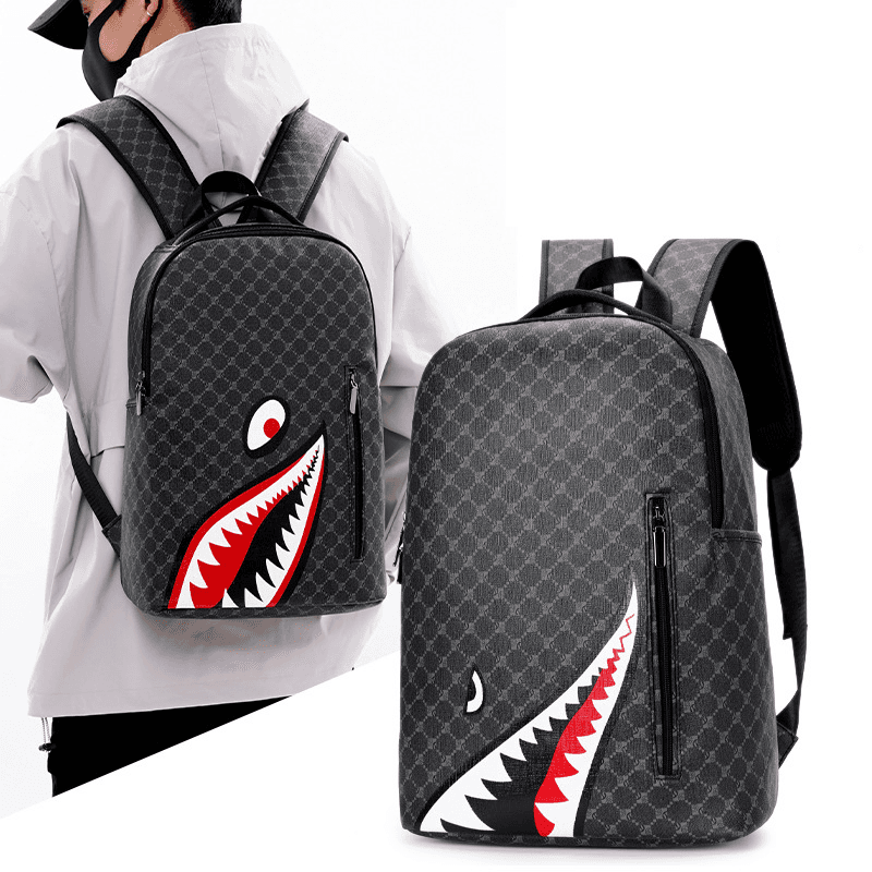 Men's PU Leather Backpack Casual Plaid Travel Backpack Large Capacity Plaid Schoolbag Computer Bag
