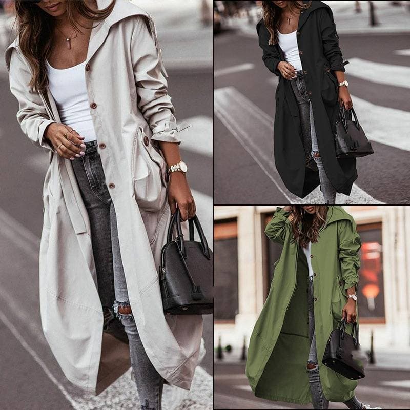 Women's Clothing new style temperament niche personality leisure large lapel medium and long windbreaker jacket