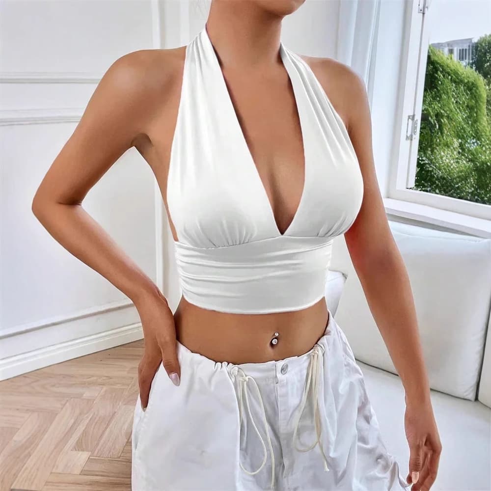 Sexy Sleeveless Backless Hollow Cross Front Tube Top for Women European And American Style Navel Baring Fashionable