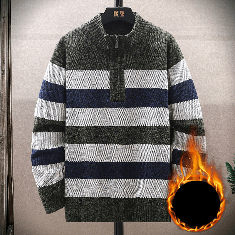 Men's Clothing Knitted Sweater Knit Sweater Half Zip Pullover Fleece Lined Thermal Winter Turtleneck Casual Slim Fit Long Sleeve Crewneck Jumper