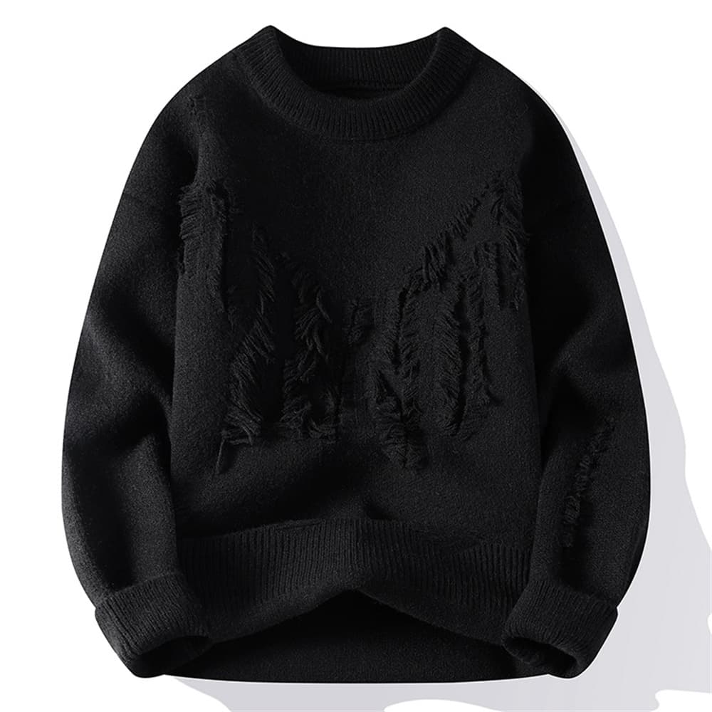 2026 Knitwear Lazy-Fashion Knit Pullovers Men Round Collar Broken Hole Long Sleeve Loose Thicken Sweater