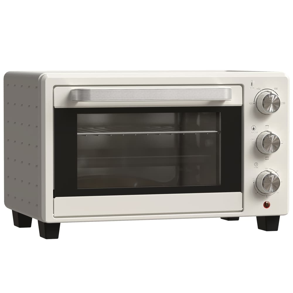 Minibackofen Mit Drehspieß, Backofen Kleine 21 L Toasterofen Mit 1 Drahtgestell Und 1 Backblech, 3 Kochmodi, 100 °C-230 °C, Edelstahl, Glas, Cremeweiß