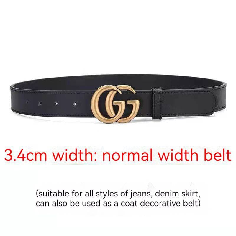 Ceinture tendance en cuir de vachette Double G pour femme, style ins, simple, noire, pour jeans