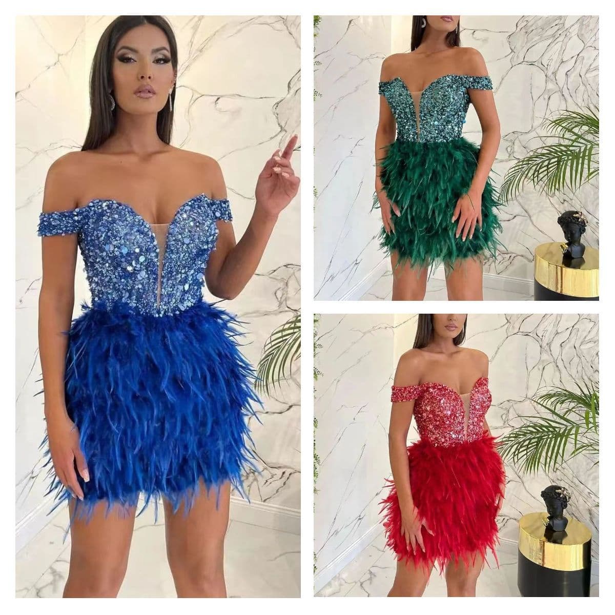 Women's Clothing Sexy And Gorgeous One Shoulder Feather Dress