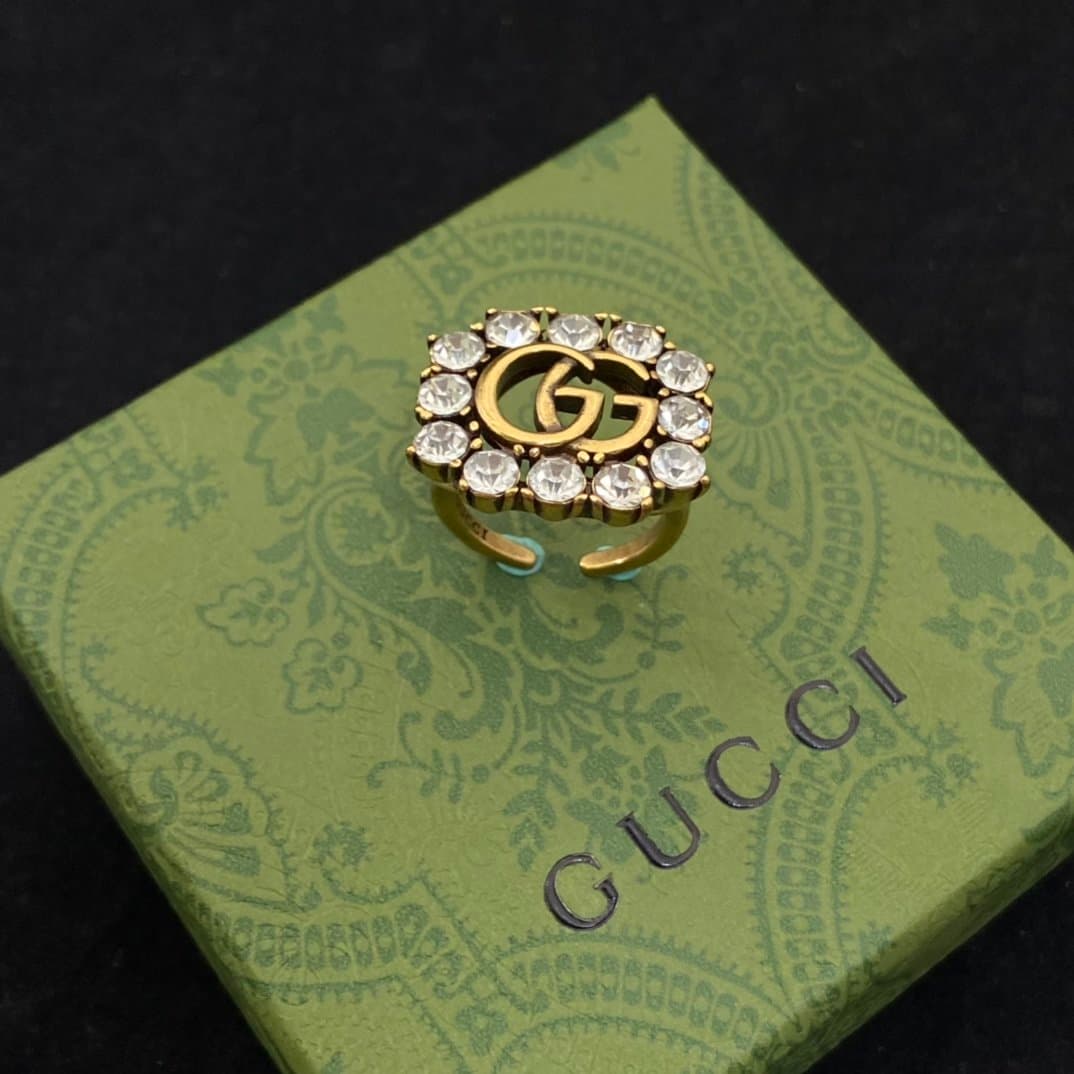Mode luxe classique rétro sortie quotidienne fête élégante paire Double G entrelacé pleine bague en diamant