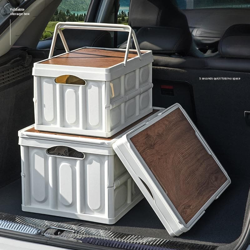 Outdoor Camping Storage Box With Wooden Lid Foldable Organizer For Car Trunk Picnic Hiking Gear Portable Multi Purpose Container With Handles