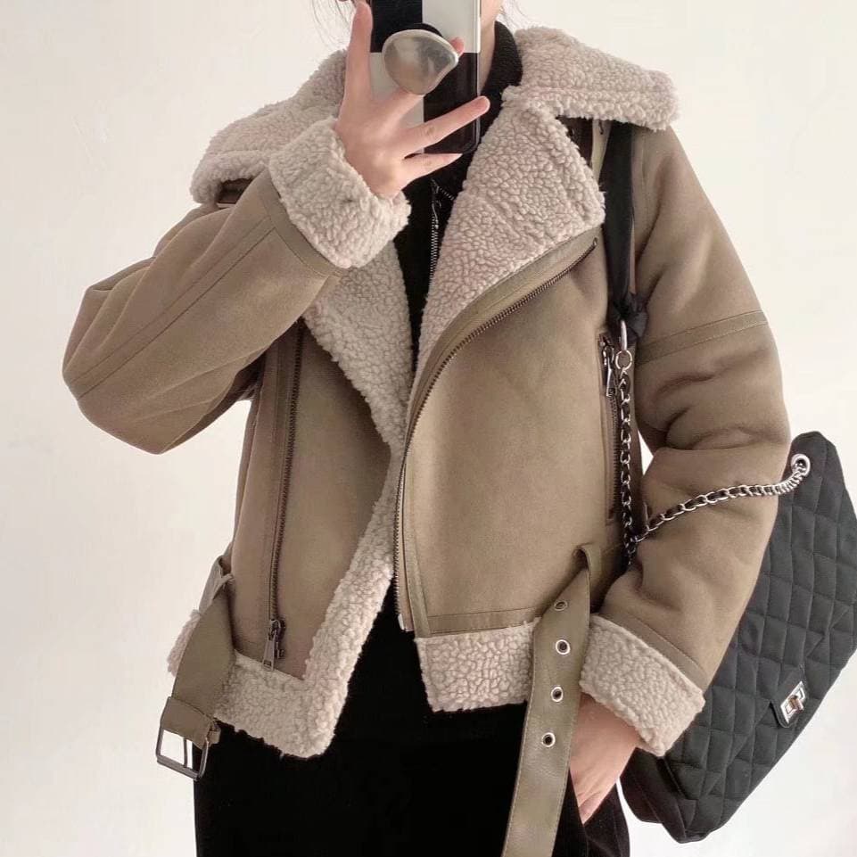 Women's Clothing Long Term Spot Winter New Women's Clothing Double Sided Fur Suede Motorcycle Jacket Coat Women