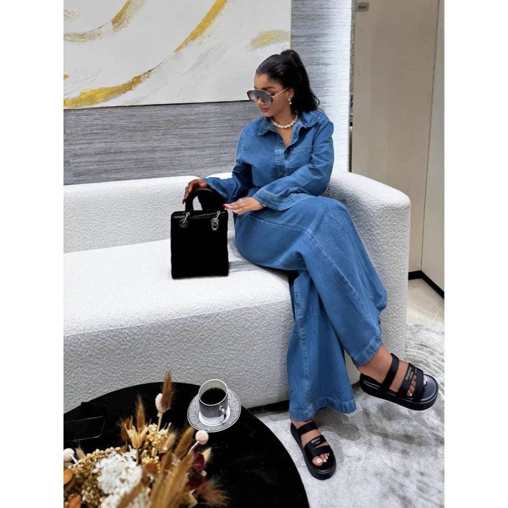 Women's Clothing Women's European American Style Denim Jeans Pant Set Loose Comfortable Cardigan Long Sleeve Casual Outfit