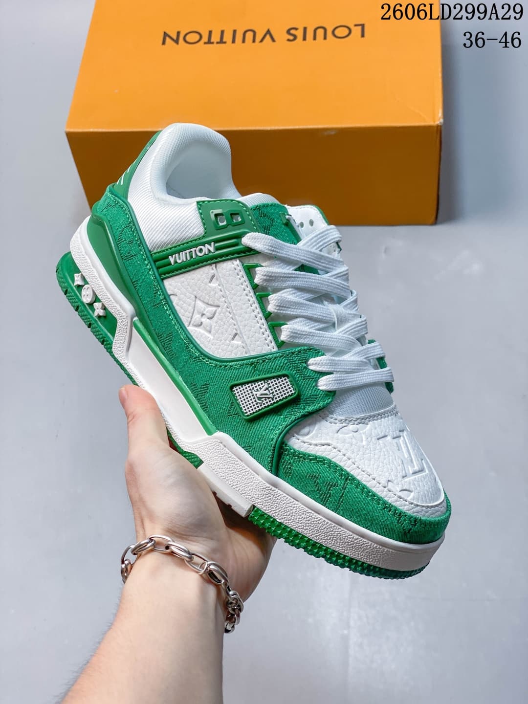 Nouvelles baskets originales inspirées de Louis Vuitton, couleur crème et blanc, basses, style rétro basketball, streetwear décontracté, chaussu