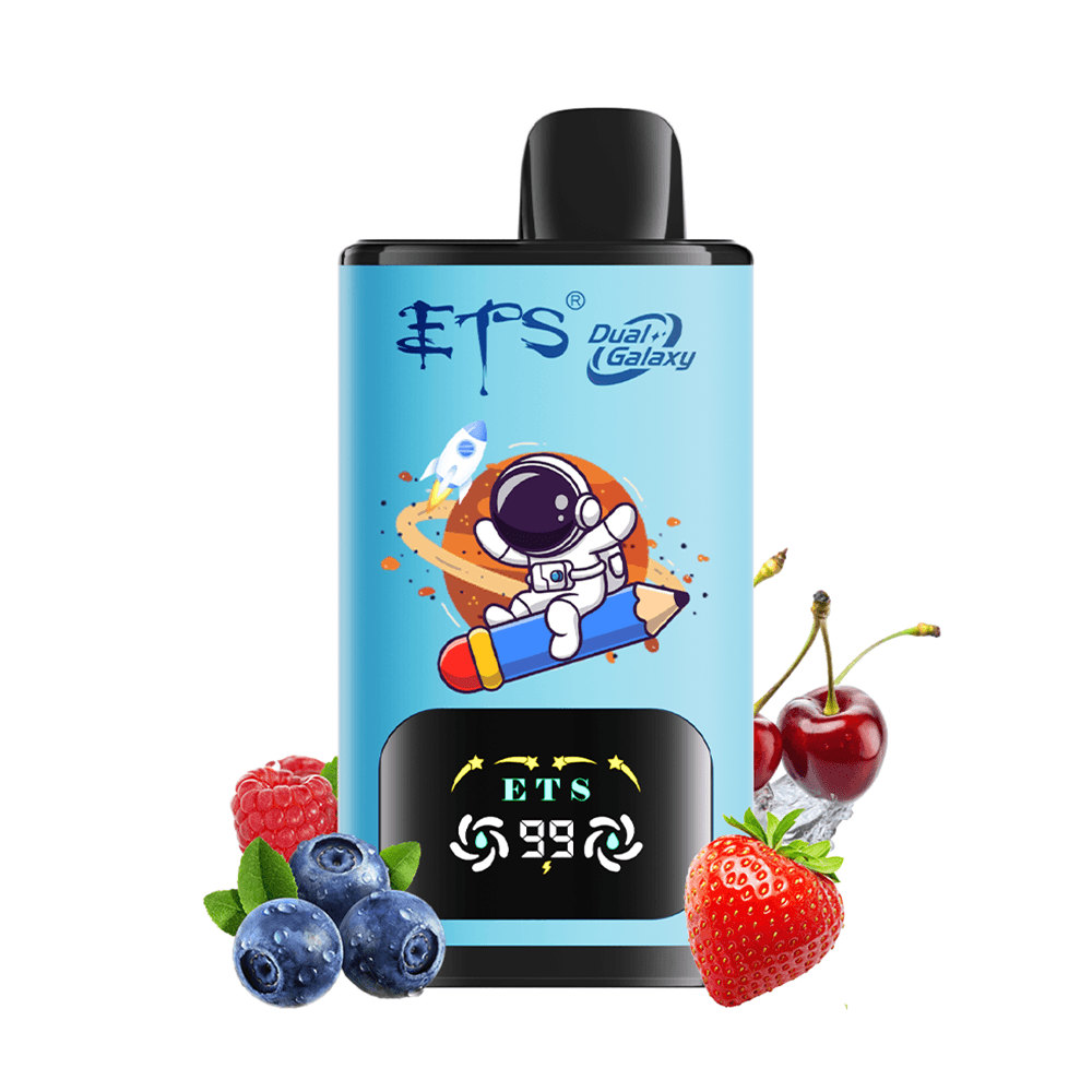ETS Dual Galaxy 30000 bouffées Vape jetable 2 en 1, saveurs fruitées interchangeables, cigarette électronique rechargeable avec affichage numériq