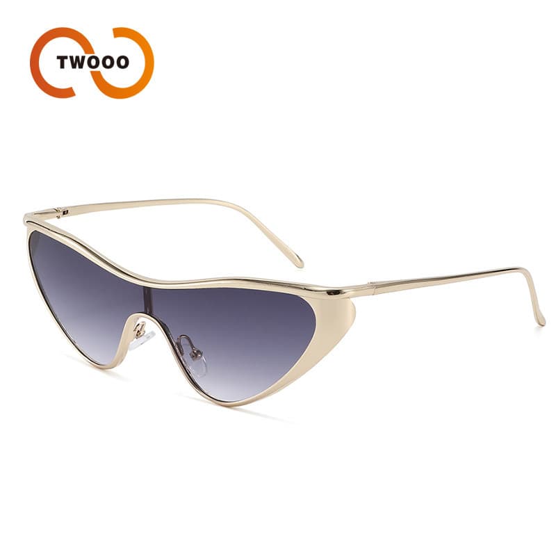 New Metal Cat Eye Frame High Quality Sunglasses One Piece Trendy Sunglasses T1383