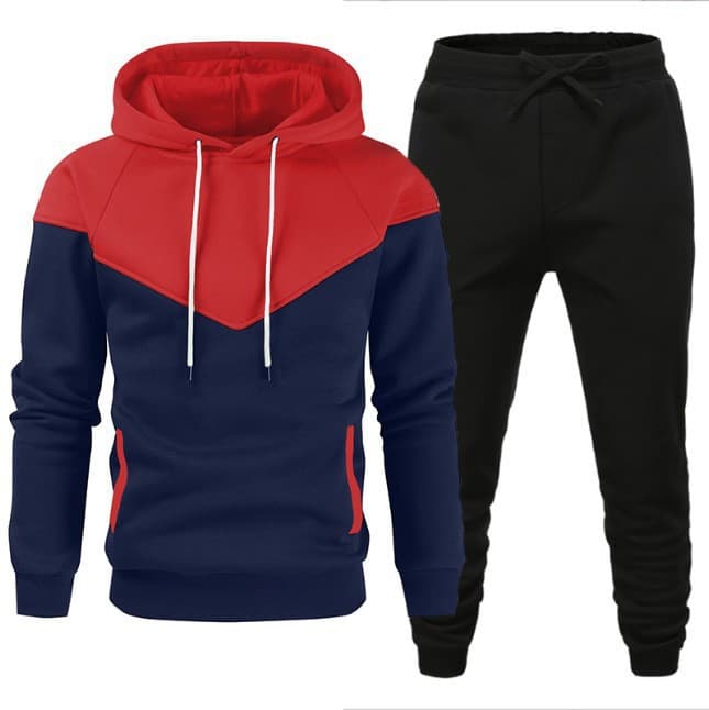 Men's Clothing men's color matching hoodie sweatshirt autumn and winter plus velvet warm hoodie pullover sweatshirt manufacturer wholesale