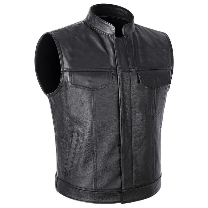 Top Excellent Zipper Button Motorcycle Casual Leather Vest P75 Men