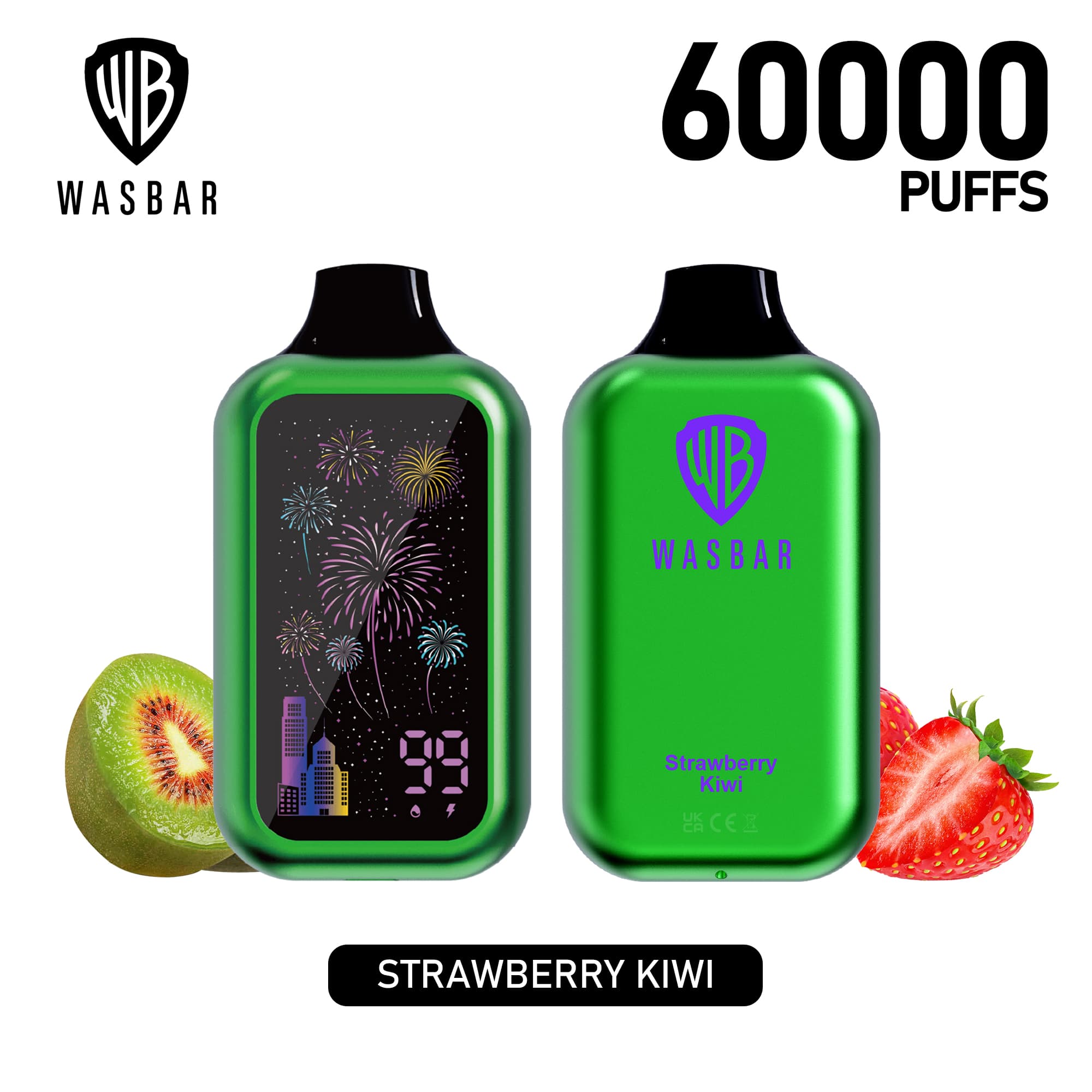 Wasbar 60000 Puffs 1PCS 2PCS 3PCS Puff 60K Cigarettes électroniques jetables avec affichage numérique Einweg Vape BilligE-zigaretten Fruit Ice Comb