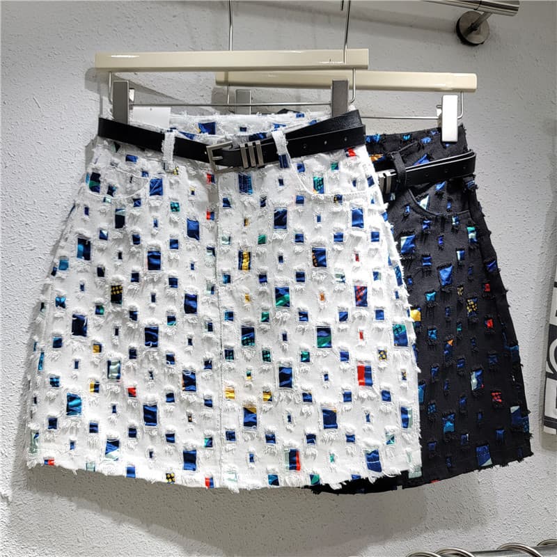 Women's Clothing Design denim short skirt hip skirt a line 2024 new style burnt flower worn trendy personality niche women's clothing
