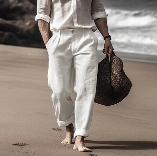 Men's Clothing 2024 Summer Men's Beach Straight Solid Color Comfortable Outdoor Breathable Cotton and Linen Loose Casual Trousers