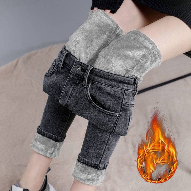 Women's Clothing High waist jeans women's pants autumn and winter new velvet outer wear thickened tight elastic versatile pencil pants for small feet