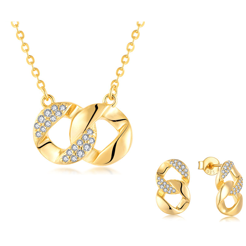Mobius earrings, earrings, necklace and pendant set for women S925 sterling silver plated with gold light luxury jewelry