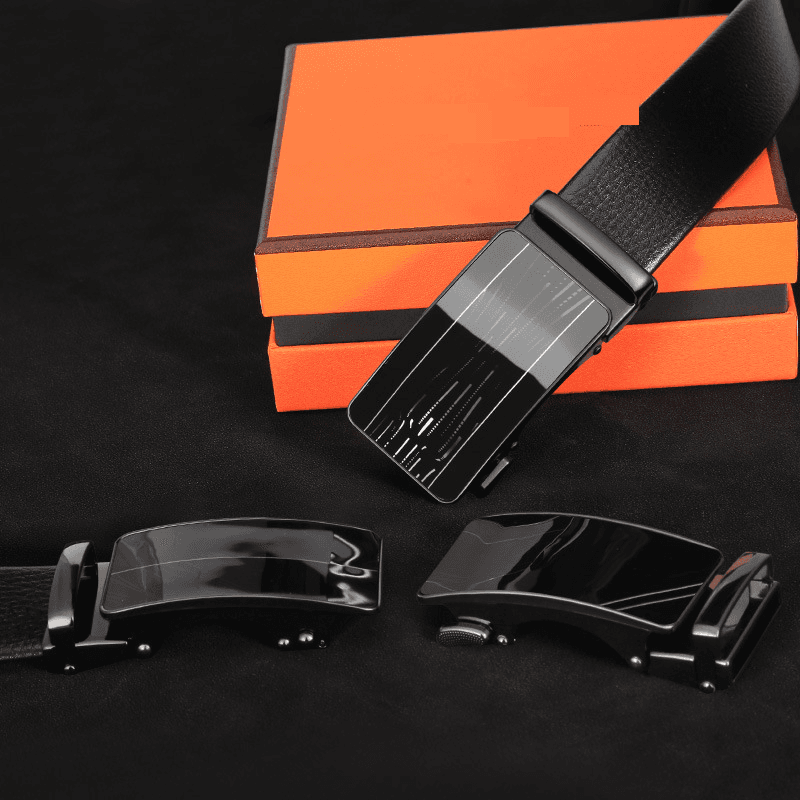 Men's Belts Men's Leather Belt Alloy Automatic Buckle Belt Glue Filling Business All Match Middle Aged And Young New Leisure High End Pants Belt Trend