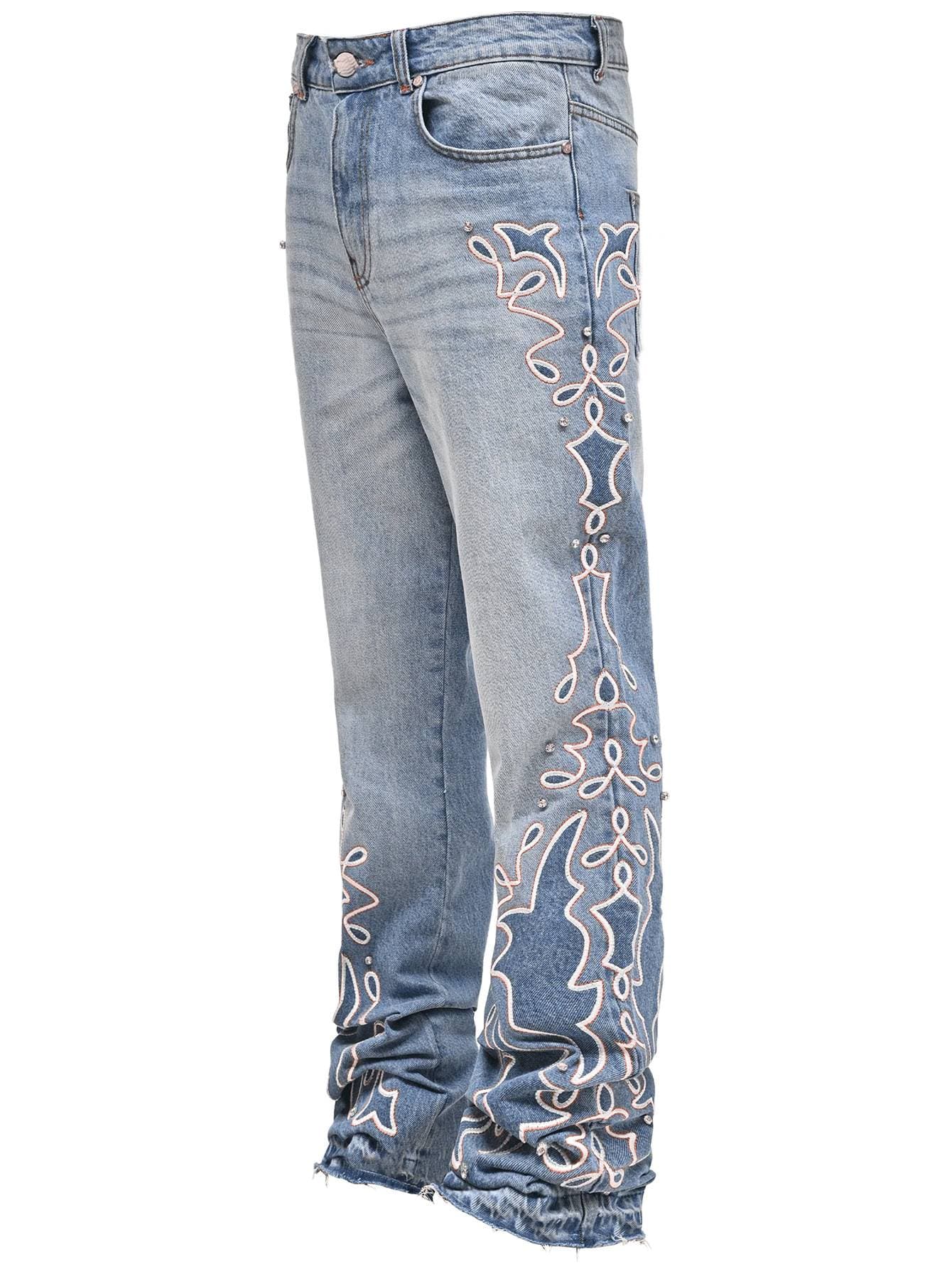 Men's Clothing 25 New Gradient Wide-leg Men's And Women's Denim Trousers Fashionable Cross-border Hot-selling Embroidery Men's Straight