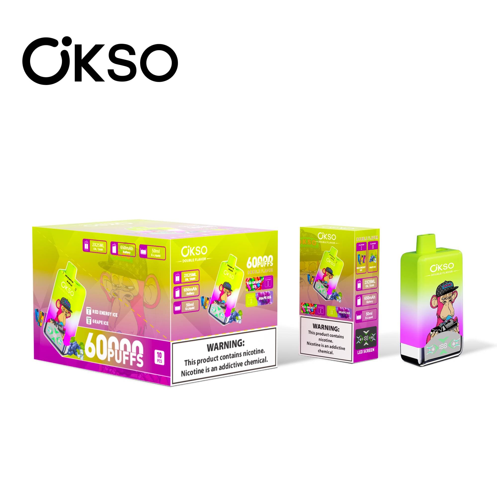Batterie 650 mAh OKSO Double Saveur 60 000 bouffées 60 000 vape 10 résistances Mesh Double Saveur Écran LED Cigarette électronique jetable