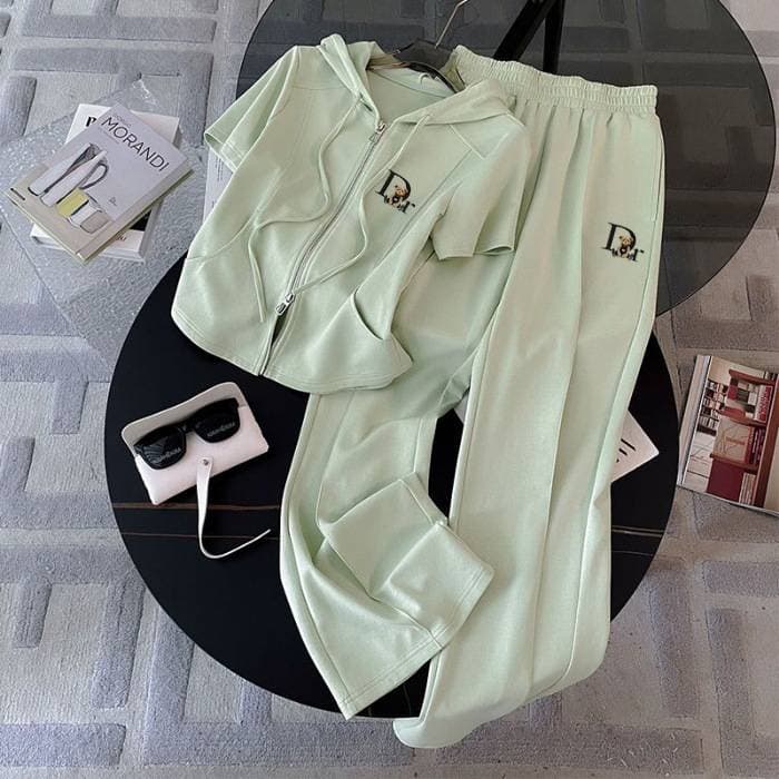 Women's Clothing Spring Color-blocked Striped Casual Sportswear Two-piece Set With Trendy Print Design.