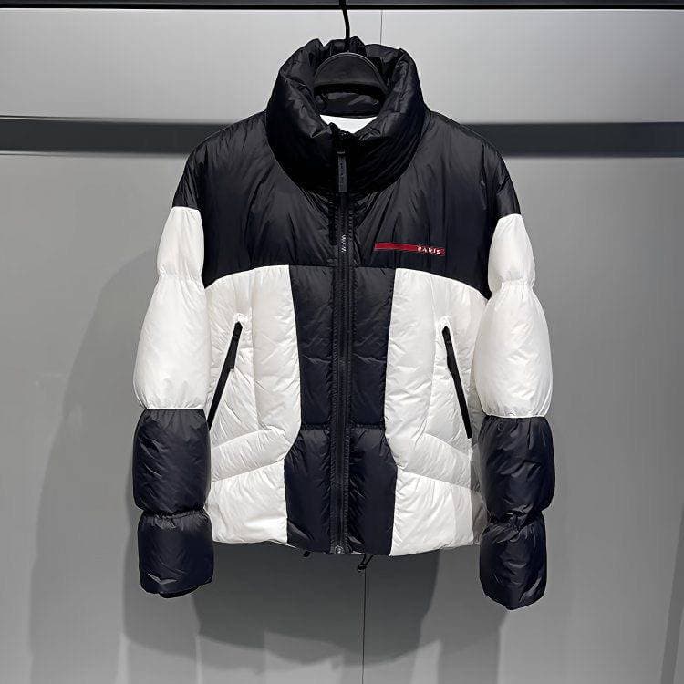 Vêtements pour hommes 2025 automne et hiver, col montant court, lettres cousues, Paris, épais, chaud, tendance, doudoune pour jeunes