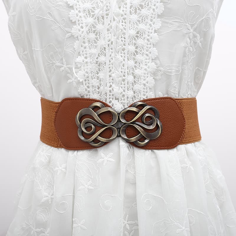 European and n fashion retro rose to button wide version of the waist elastic down dress lady belt