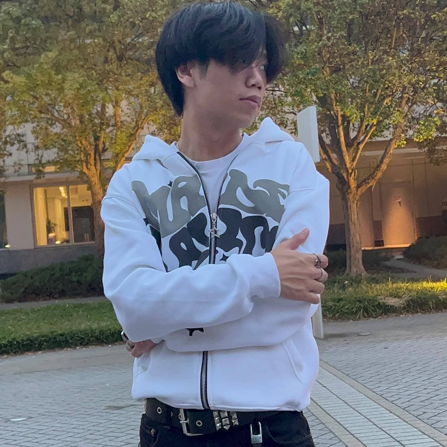 Men's Clothing joint trend Gothic punk hip-hop fashion zipper digital printing hoodie