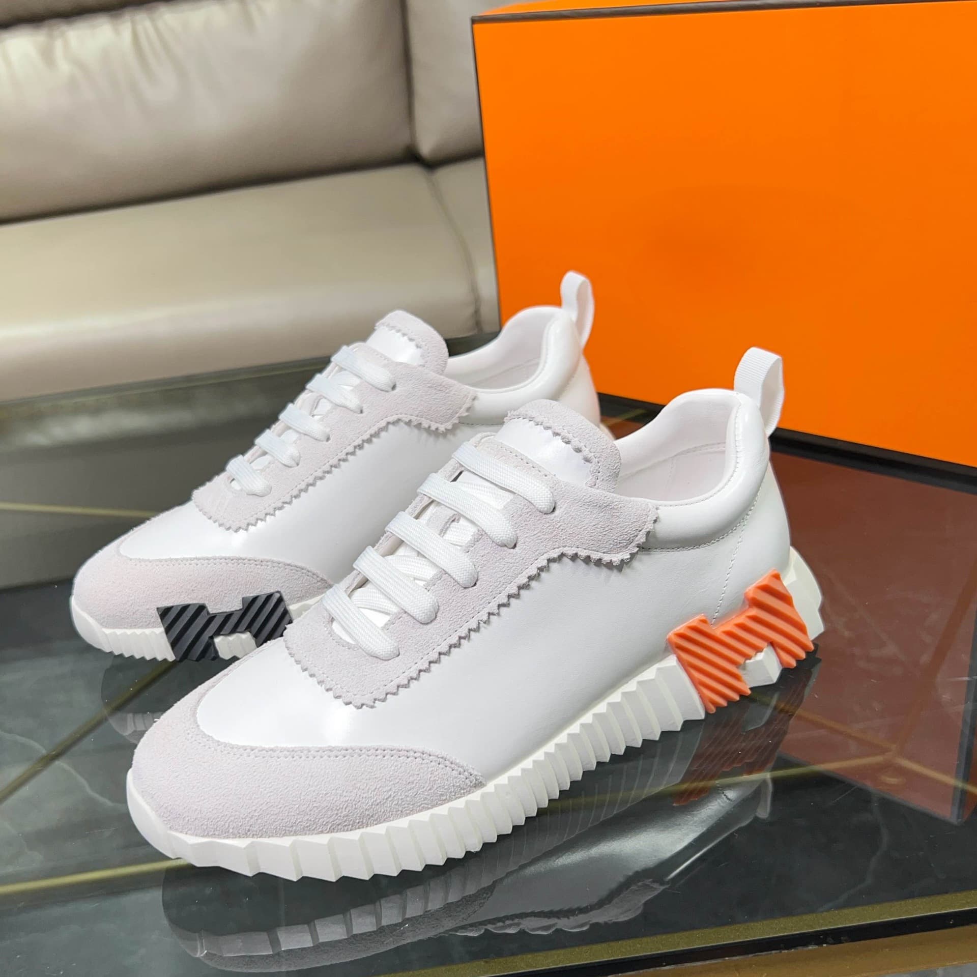 Chaussures tendance pour couples de la marque H, baskets décontractées confortables et polyvalentes en cuir véritable respirant et en maille,