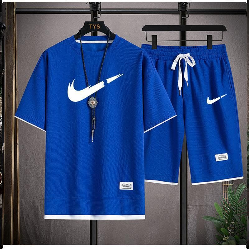 Gaufre T-shirt hommes deux pièces ensemble Couple ample mode grande taille 5/4 pantalon extérieur décontracté