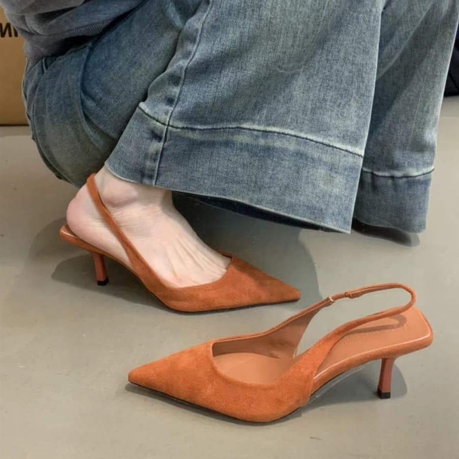 French Niche High-heeled Women In Spring 2025, New Temperament For Socialites, Suede Pointed Toe Thin Heeled Sandals,