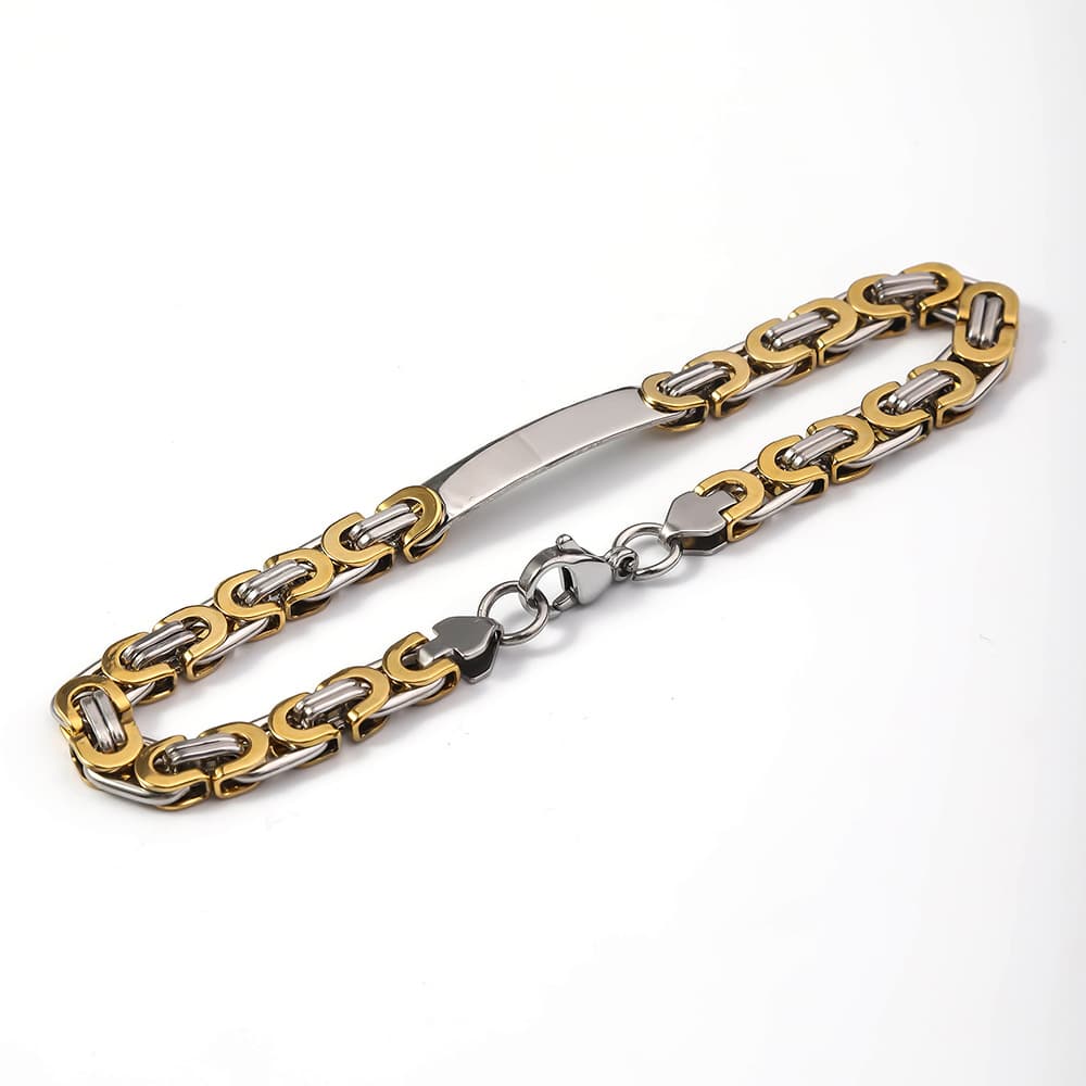Men's Jewelry Fashion Stainless Steel Bracelet Hip Hop Gold Steel Color 6.5m Flat Link Chain Titanium Steel Handmade Bracelet