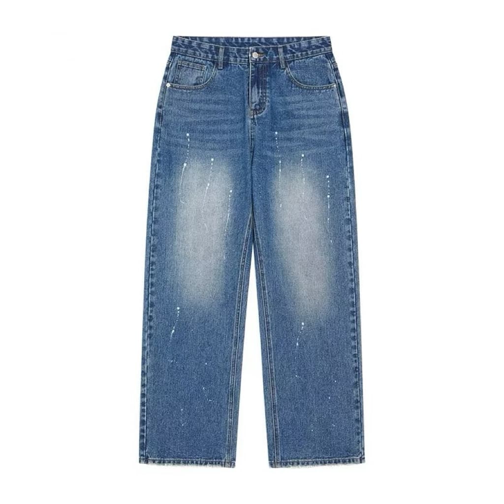 Men's Clothing retro black jeans men's trendy brand ink splashed loose wide leg trousers high street vibe straight pants for boys