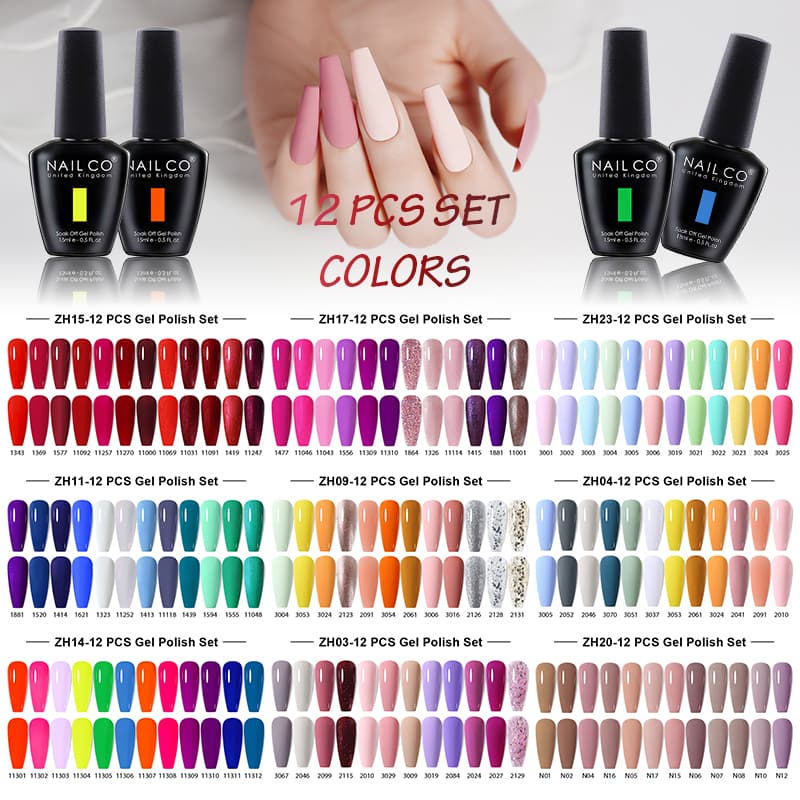 NAILCO 12pcs/Set Gel Nail Polish 15ml LED Gellak Soak Off UV Gel Varnish Red Color Glitter Nail Gel Polish DIY Nail Art Lacquer