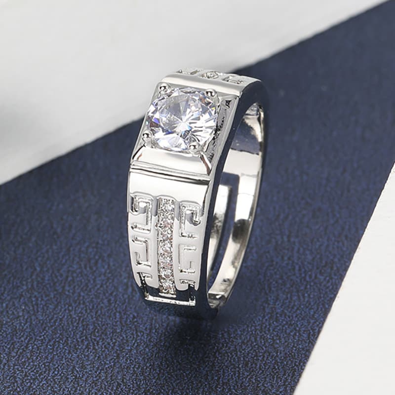 Platinum Plated Men's Ring With Zirconia Moissanite, Holiday European And American Style Jewelry Full Of Diamonds