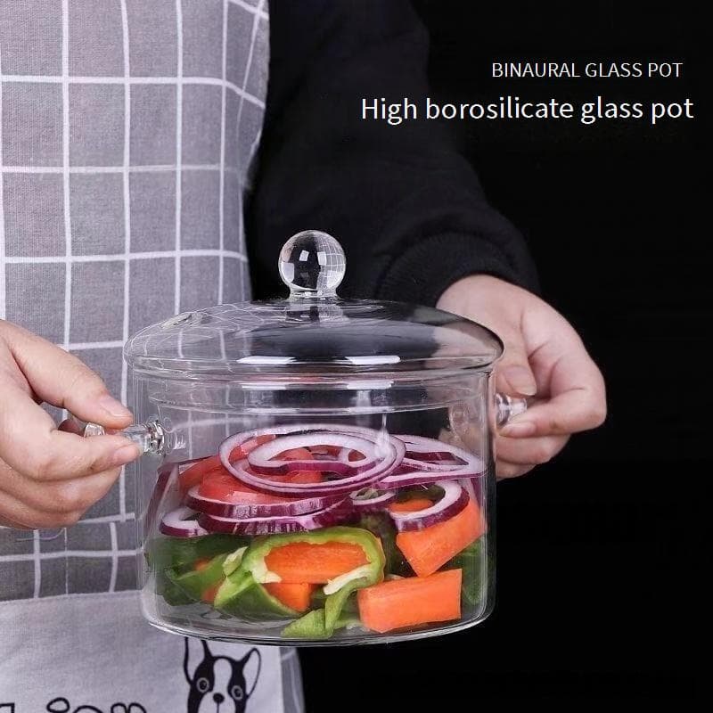 ​HeatMaster Borosilicate Glass Pot - Stovetop Safe Soup & Noodle Bowl With Handles (800ml, Flameproof, Microwave/Dishwasher Safe)