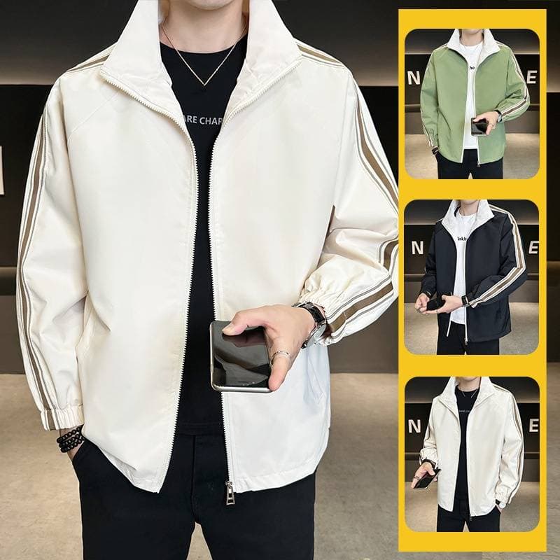 "Trendy Stand Collar Jacket For Youth - Style Lightweight Windbreaker With Rabbit Fur Blend (M-4XL, Black/Sage Green/Beige)"