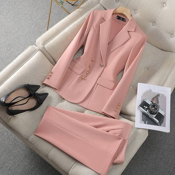 ​​Women's Pink Blazer Suit Set – Elegant Office Wear For Work, Interviews & Events (Trendy Two-Piece Formal Suit, Professional & Chic Style)​​