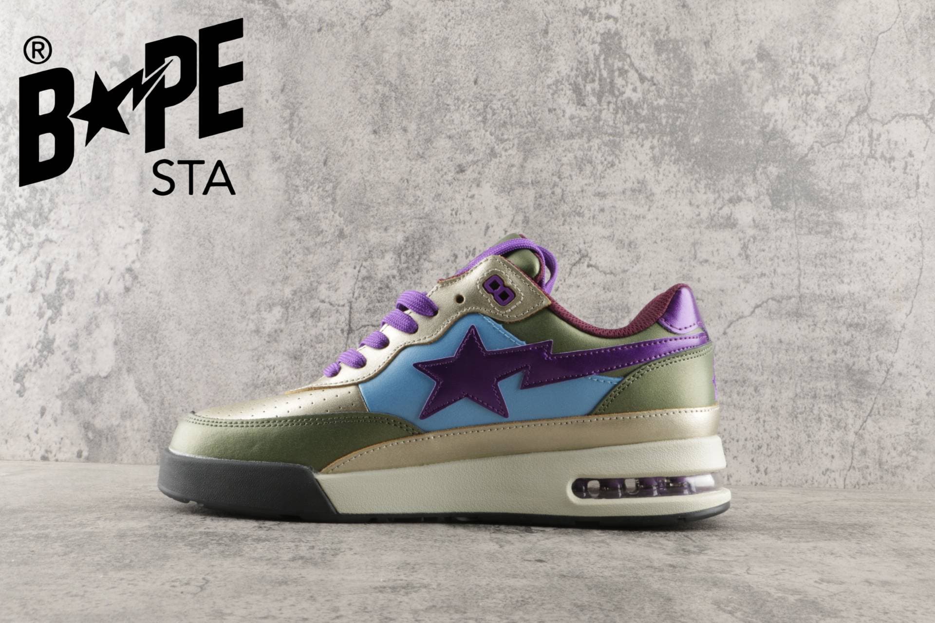A BATHONG APE Bape ROAD STA Patent Leather Trendy Casual Low Cut Fashionable Board Shoes Green Air Max Men And Women